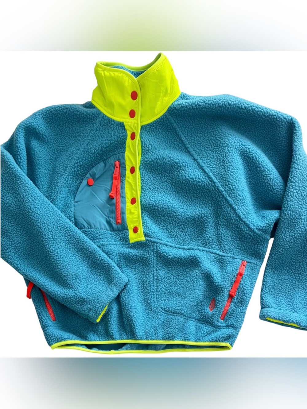 Free People Movement Women's Sz Medium Teal Hit The Slopes Fleece Pullover $148